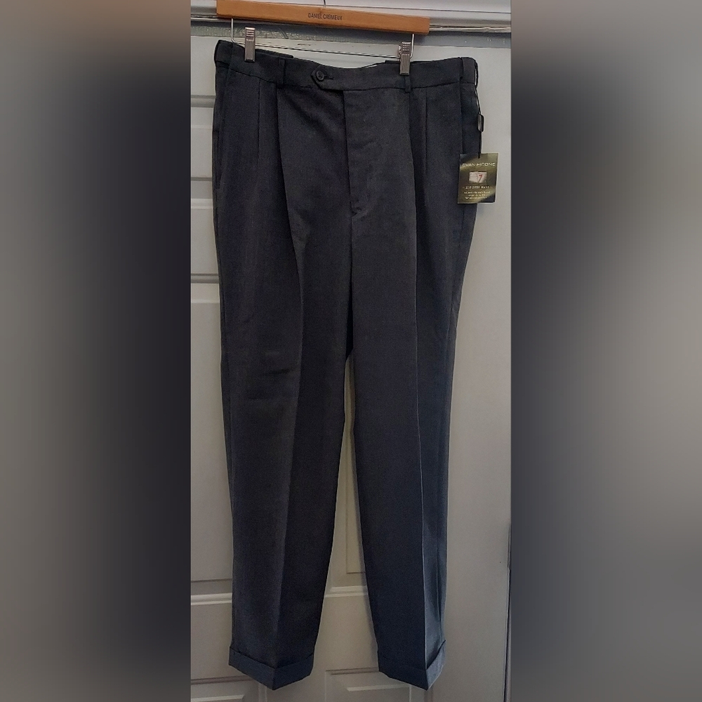 EVAN PICONE MEN'S GRAY POLYESTER-WOOL PLEATED FRONT PANTS SIZE 36 X 32 NWT $95